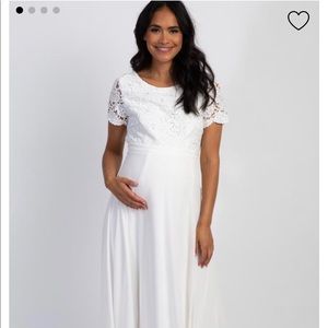 Pink Blush-Ivory CrochetOpen Back MaternityDress